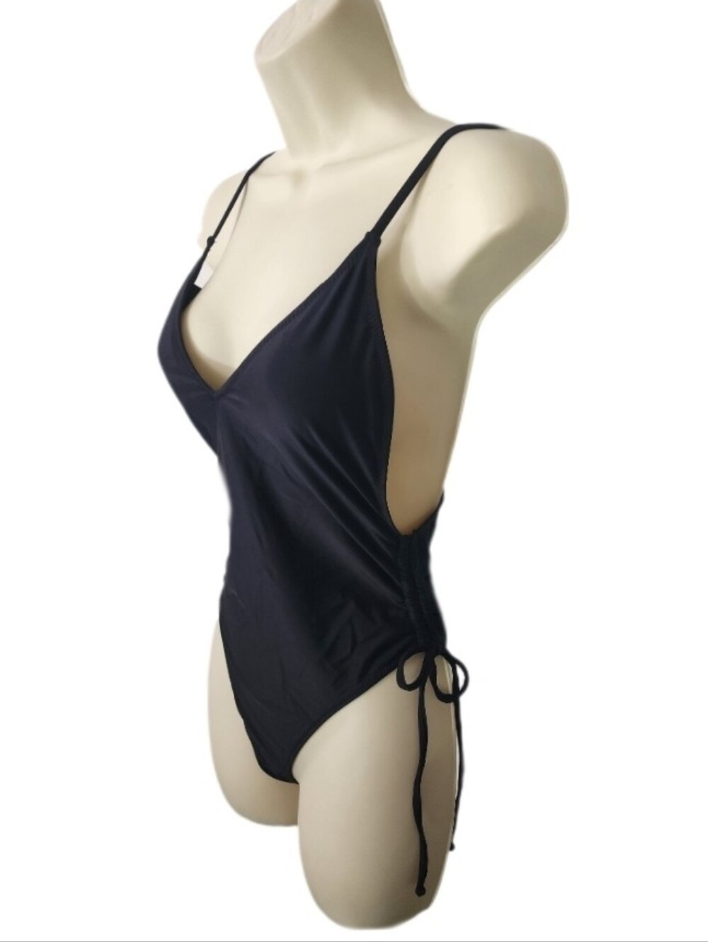 Kendall + Kylie Swimsuit One Piece Highcut String Tie Sides Black Size S - Picture 6 of 13